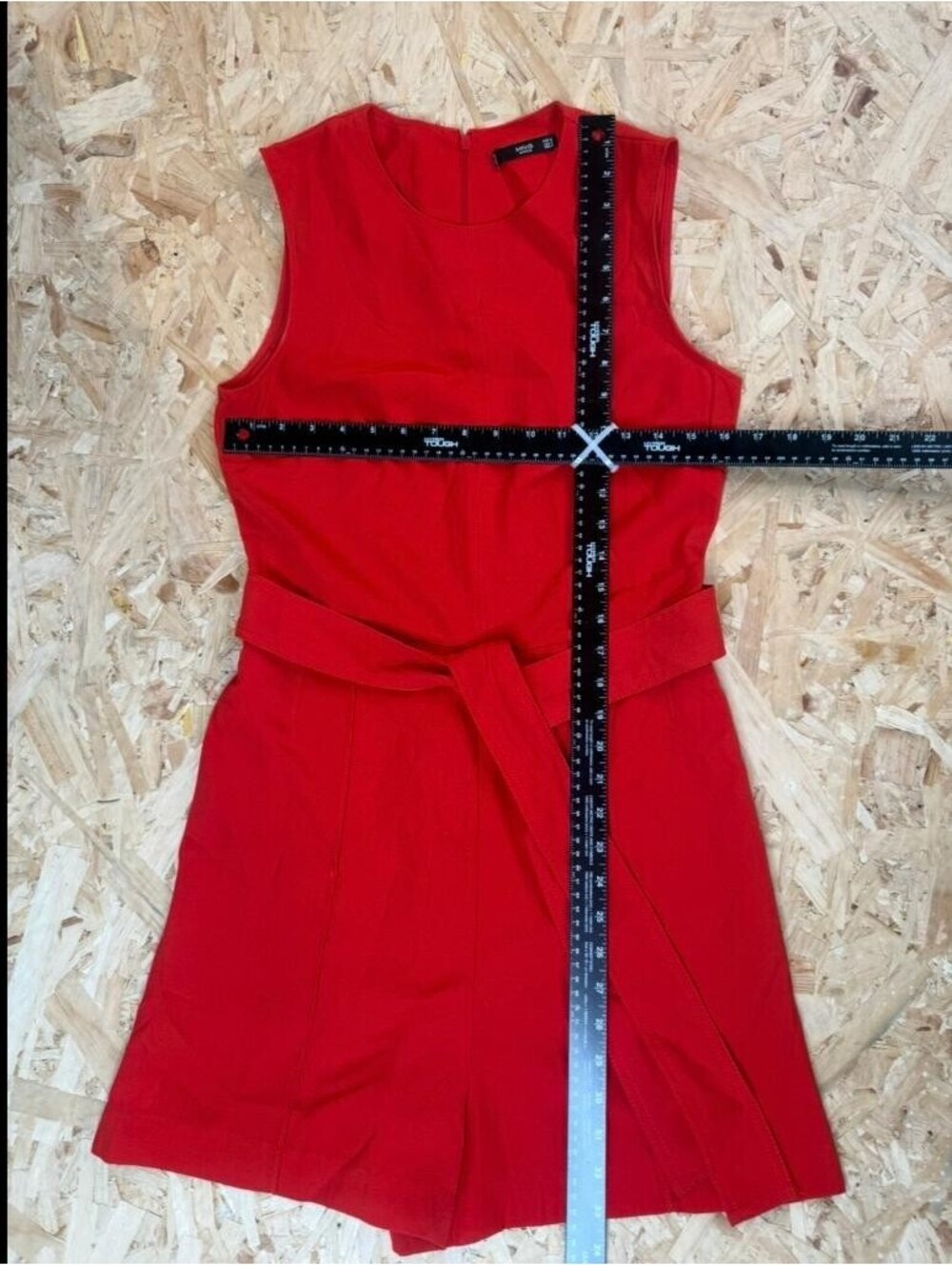 Mango MNG Basics Red Sleeveless Romper Jumpsuit Womens Size S Belted Crew Neck - Picture 9 of 16